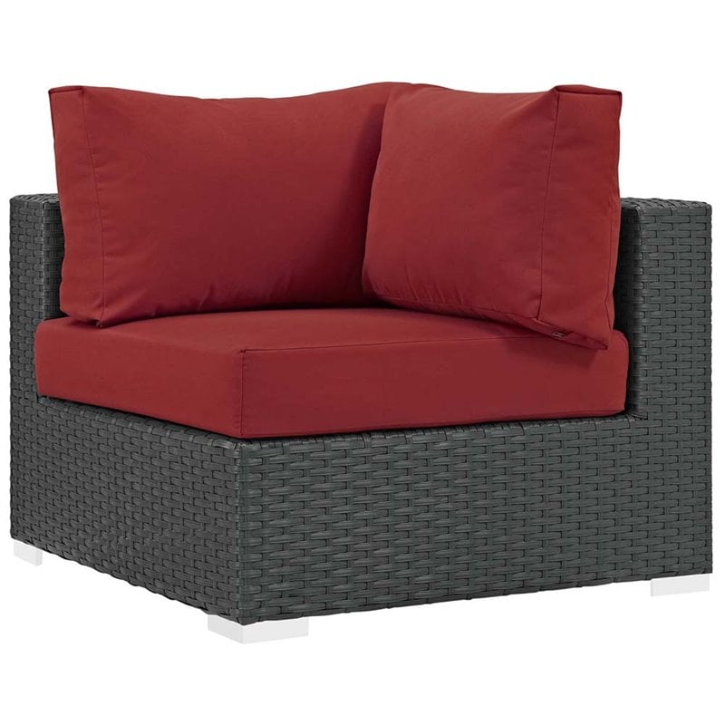 Modway Sojourn 5-Piece Aluminum and Rattan Patio Sectional Set in Canvas/Red