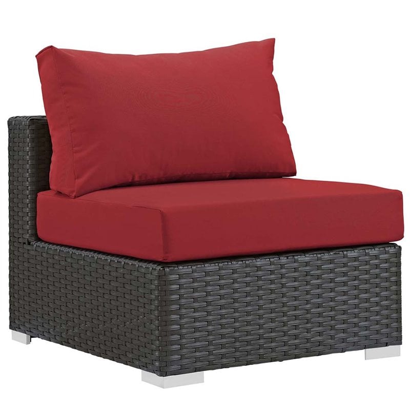 Modway Sojourn 5-Piece Aluminum and Rattan Patio Sectional Set in Canvas/Red