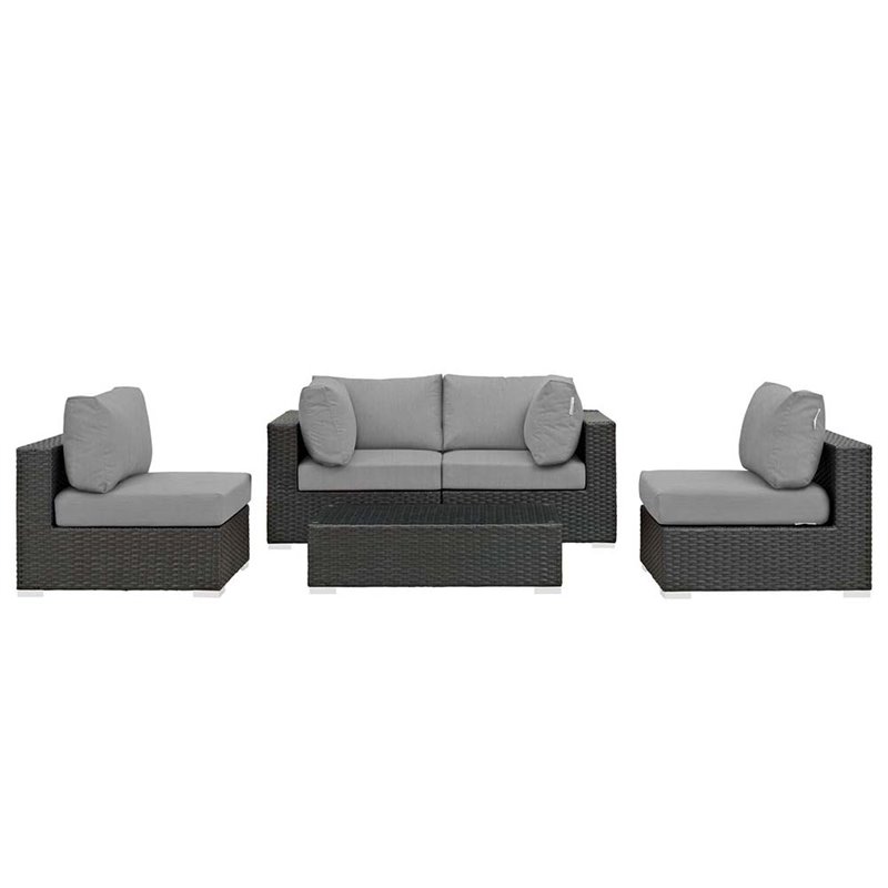 Modway Sojourn 5-Piece Aluminum and Rattan Patio Sectional Set - Canvas/Gray