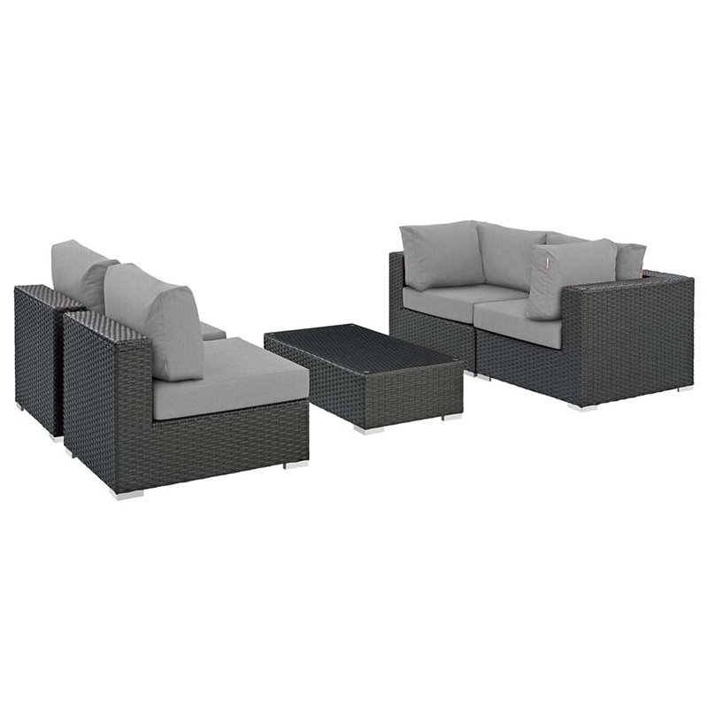 Modway Sojourn 5-Piece Aluminum and Rattan Patio Sectional Set - Canvas/Gray