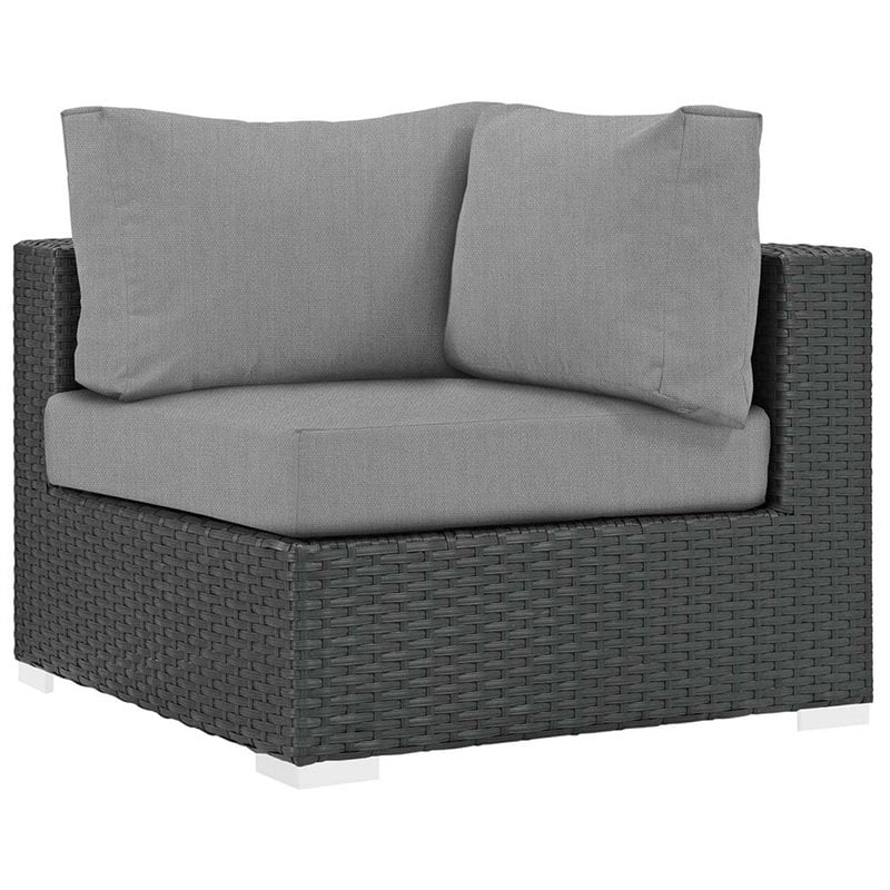 Modway Sojourn 5-Piece Aluminum and Rattan Patio Sectional Set - Canvas/Gray