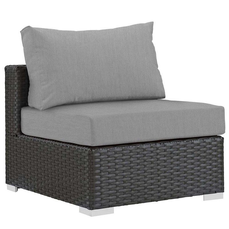 Modway Sojourn 5-Piece Aluminum and Rattan Patio Sectional Set - Canvas/Gray