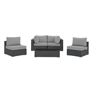 modway sojourn 5-piece aluminum and rattan patio sectional set - canvas/gray