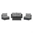Modway Sojourn 5-Piece Aluminum and Rattan Patio Sectional Set - Canvas/Gray