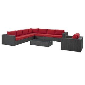 modway sojourn 7 piece patio sectional set in canvas red and chocolate
