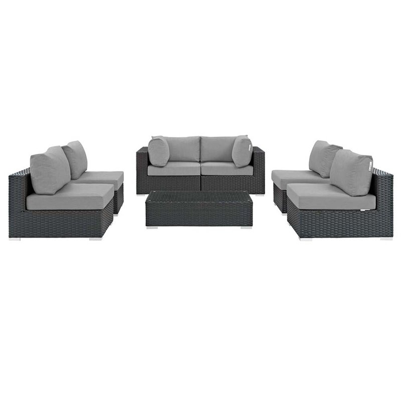 Modway Sojourn 7-Piece Aluminum and Rattan Patio Sectional Set in Canvas/Gray