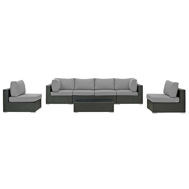 Modway Sojourn 7-Piece Aluminum and Rattan Patio Sectional Set in Canvas/Gray