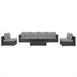 Modway Sojourn 7-Piece Aluminum and Rattan Patio Sectional Set in Canvas/Gray