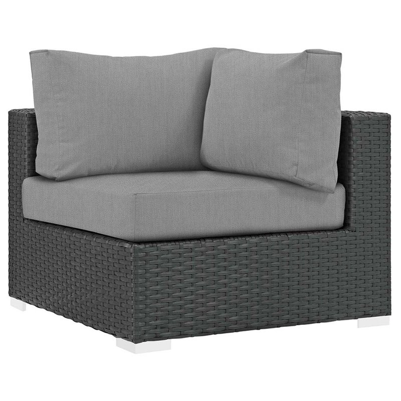 Modway Sojourn 7-Piece Aluminum and Rattan Patio Sectional Set in Canvas/Gray