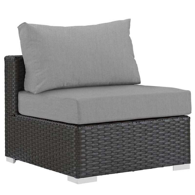 Modway Sojourn 7-Piece Aluminum and Rattan Patio Sectional Set in Canvas/Gray