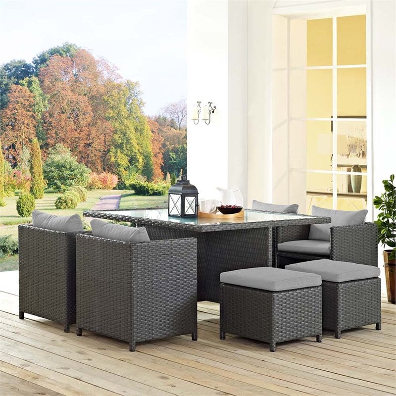 Modway Sojourn 9-Piece Aluminum and Rattan Patio Dining Set in Canvas/Gray