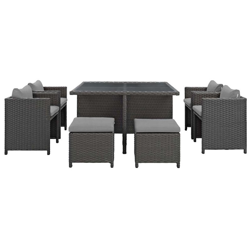 Modway Sojourn 9-Piece Aluminum and Rattan Patio Dining Set in Canvas/Gray