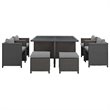 Modway Sojourn 9-Piece Aluminum and Rattan Patio Dining Set in Canvas/Gray