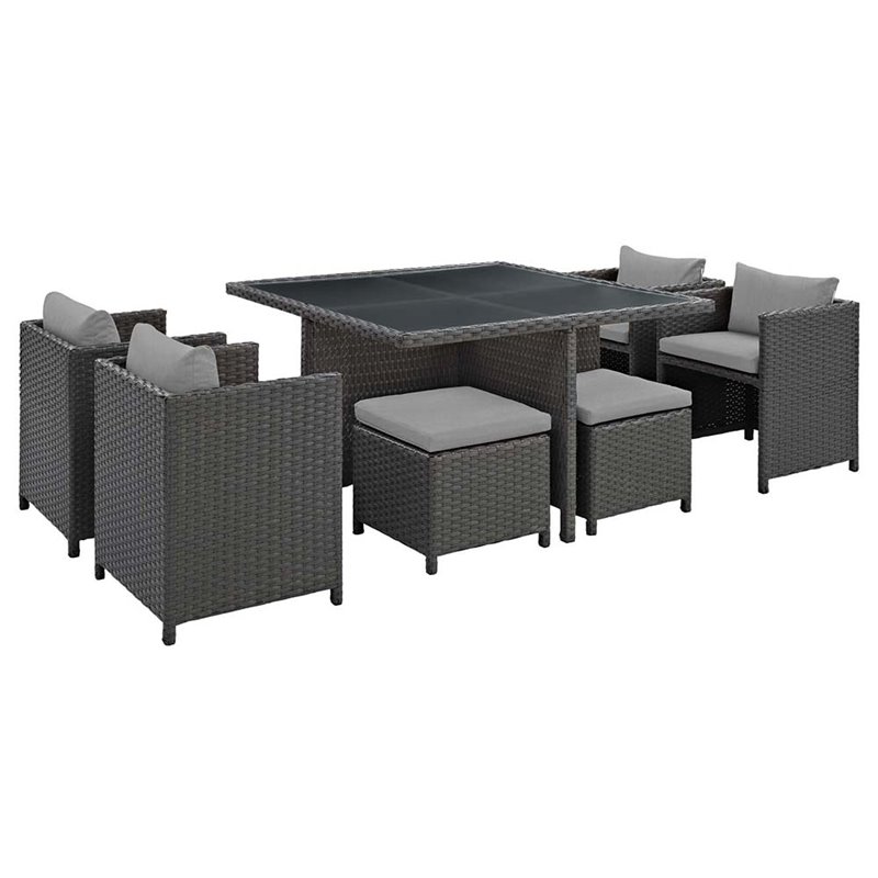 Modway Sojourn 9-Piece Aluminum and Rattan Patio Dining Set in Canvas/Gray