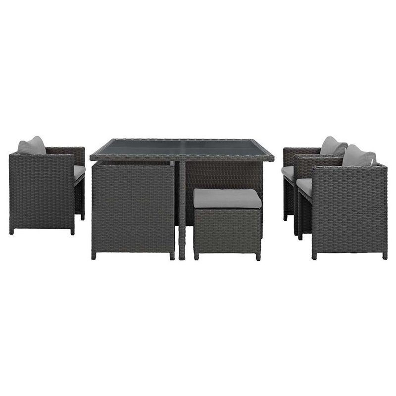 Modway Sojourn 9-Piece Aluminum and Rattan Patio Dining Set in Canvas/Gray