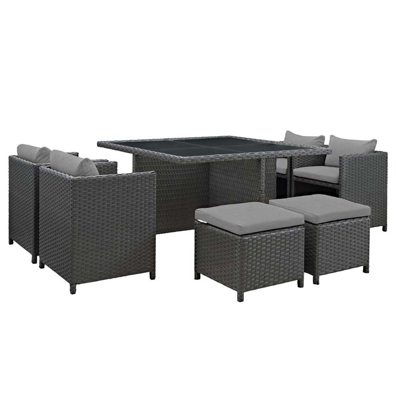 Modway Sojourn 9-Piece Aluminum and Rattan Patio Dining Set in Canvas/Gray