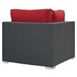 Modway Sojourn Aluminum Fabric and Rattan Patio Corner Sofa Chair in Canvas/Red