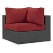 Modway Sojourn Aluminum Fabric and Rattan Patio Corner Sofa Chair in Canvas/Red