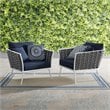 Modway Stance Aluminum & Fabric Patio Chair in White and Navy (Set of 2)