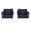 Modway Stance Aluminum & Fabric Patio Chair in White and Navy (Set of 2)