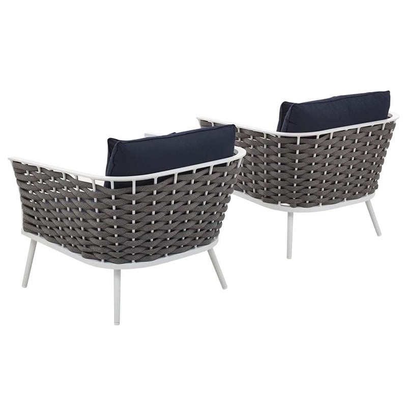 Modway Stance Aluminum & Fabric Patio Chair in White and Navy (Set of 2)