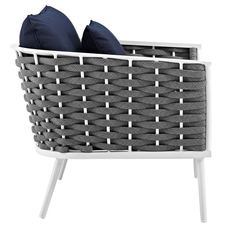 Modway Stance Aluminum & Fabric Patio Chair in White and Navy (Set of 2)