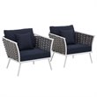 Modway Stance Aluminum & Fabric Patio Chair in White and Navy (Set of 2)