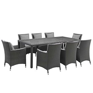 modway sojourn 9-piece rattan fabric patio dining set in canvas/gray