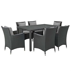 modway sojourn 7-piece rattan fabric patio dining set in canvas/gray