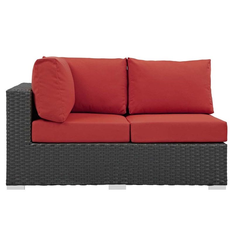 Modway Sojourn Aluminum and Rattan Patio Left Arm Loveseat in Canvas/Red