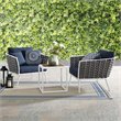 Modway Stance 3-Piece Aluminum & Fabric Patio Set in White and Navy