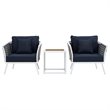 Modway Stance 3-Piece Aluminum & Fabric Patio Set in White and Navy