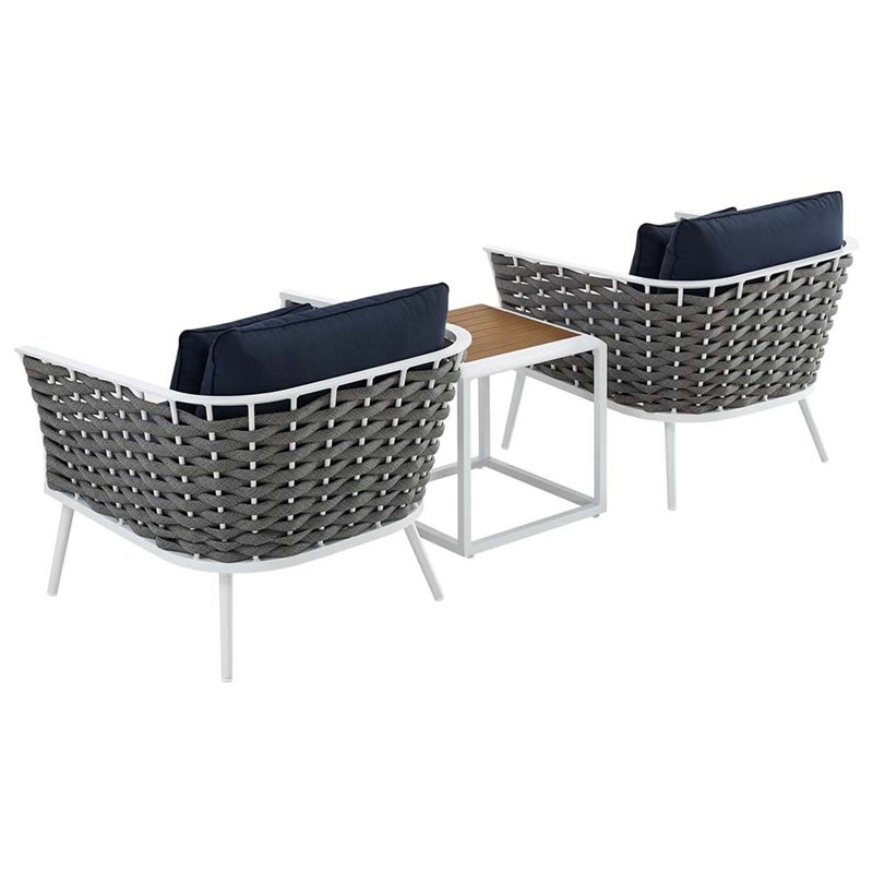 Modway Stance 3-Piece Aluminum & Fabric Patio Set in White and Navy