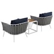 Modway Stance 3-Piece Aluminum & Fabric Patio Set in White and Navy