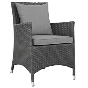 modway sojourn aluminum and rattan patio dining armchair in canvas/gray