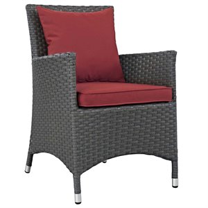 modway sojourn aluminum and rattan patio dining armchair in canvas/red