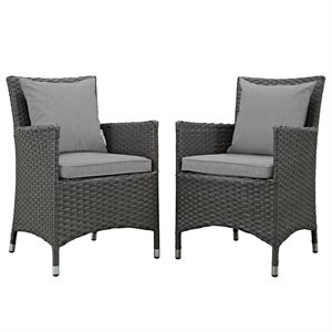 modway sojourn 2-piece rattan fabric patio dining chairs in canvas/gray