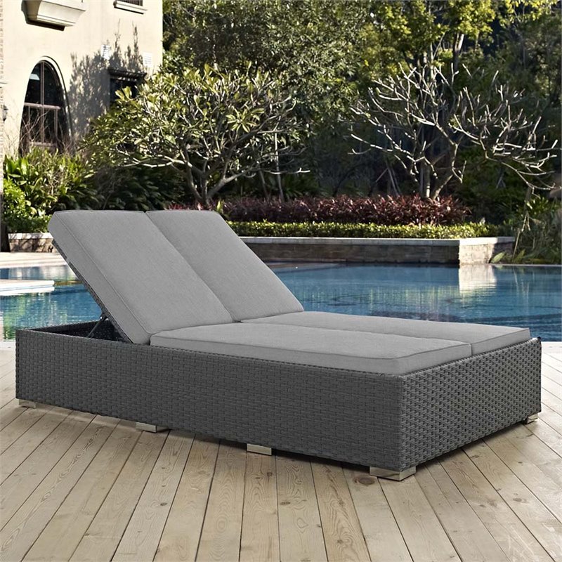 Modway Sojourn Aluminum and Rattan Patio Double Chaise in Chocolate/Gray