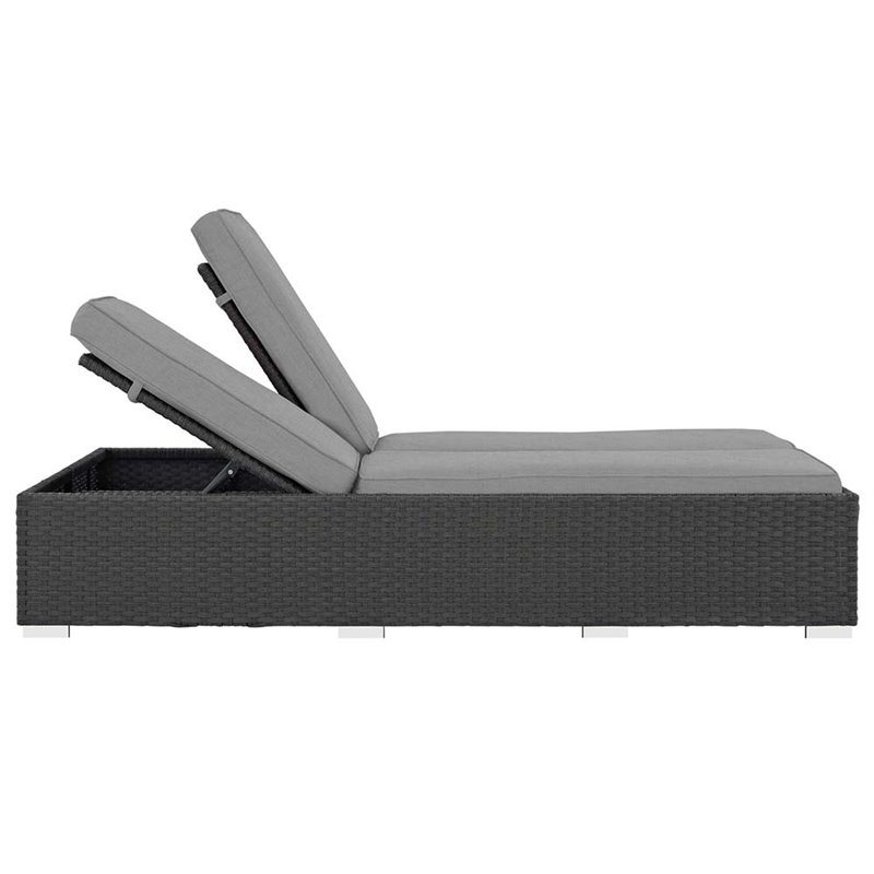 Modway Sojourn Aluminum and Rattan Patio Double Chaise in Chocolate/Gray