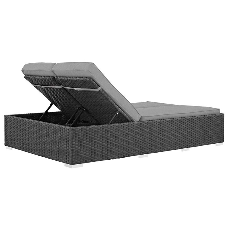 Modway Sojourn Aluminum and Rattan Patio Double Chaise in Chocolate/Gray