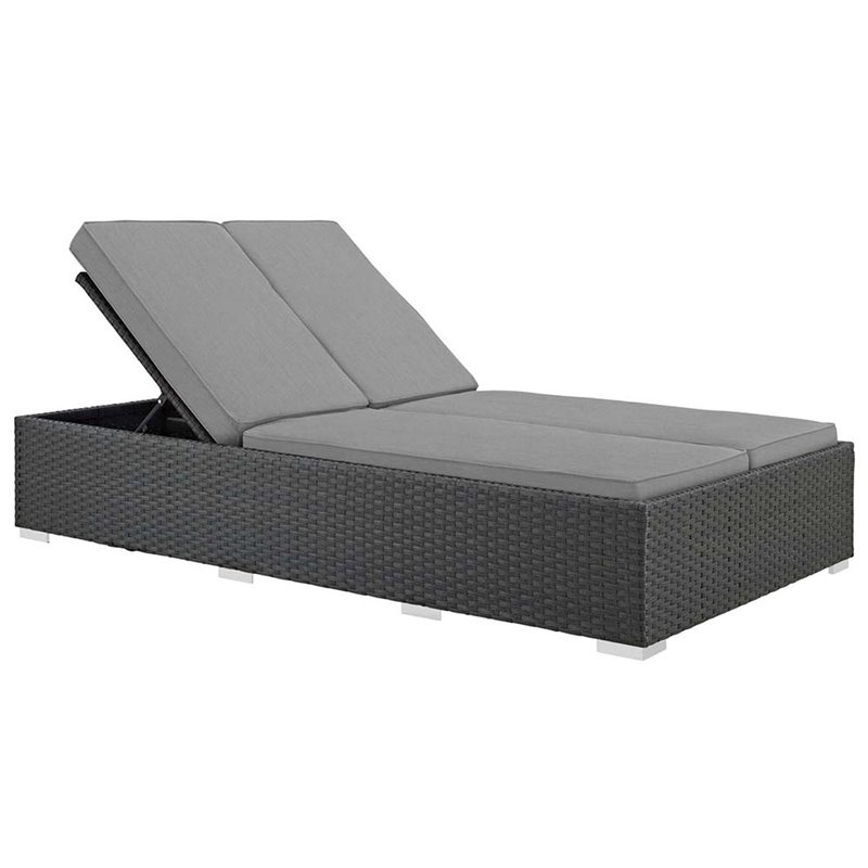 Modway Sojourn Aluminum and Rattan Patio Double Chaise in Chocolate/Gray