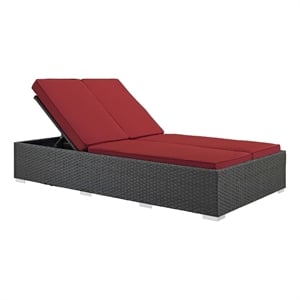 modway sojourn aluminum rattan fabric patio double chaise in chocolate/red