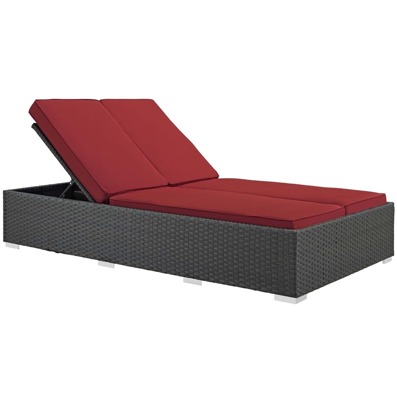 Modway Sojourn Aluminum Rattan Fabric Patio Double Chaise in Chocolate/Red