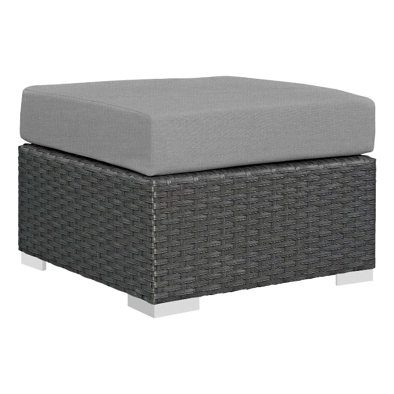 Modway Sojourn Aluminum and Rattan Patio Ottoman in Canvas/Gray