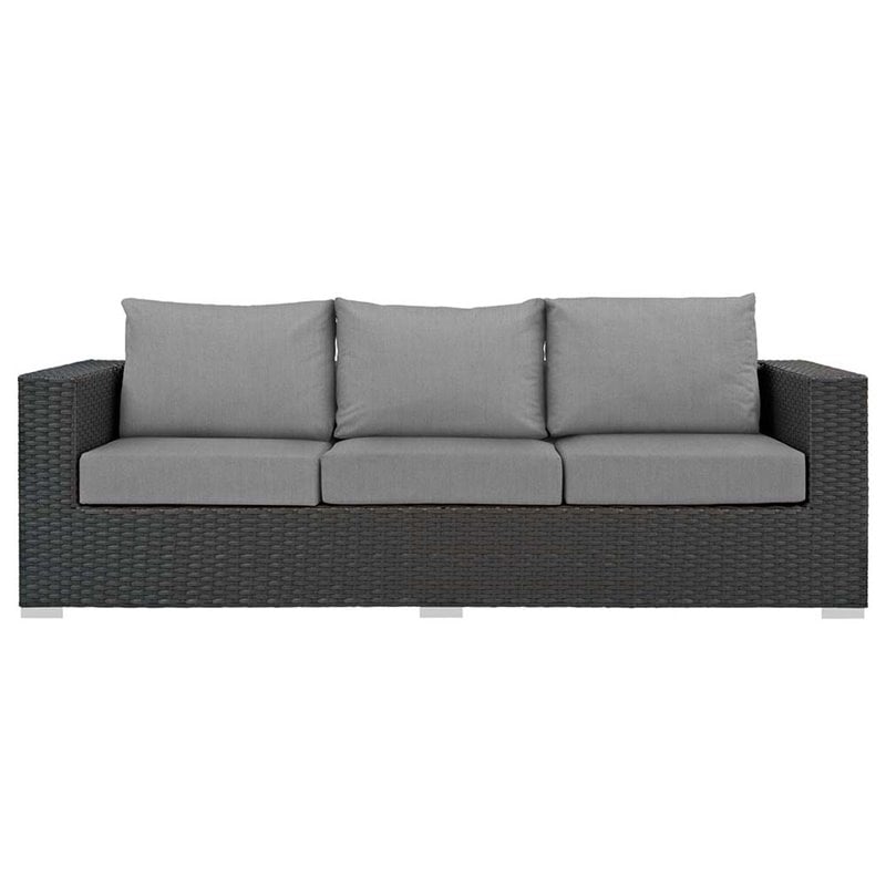 Modway Sojourn Aluminum and Rattan Patio Sofa in Canvas/Gray