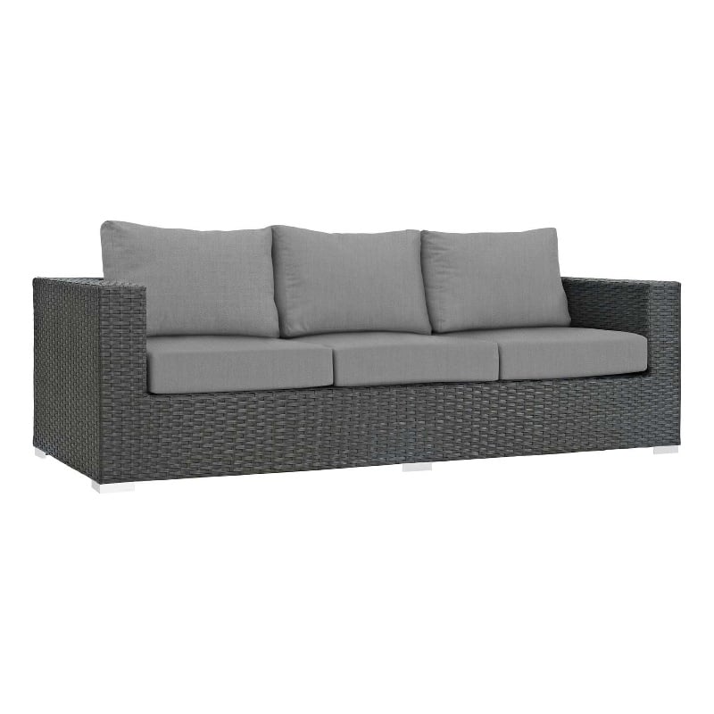 Modway Sojourn Aluminum and Rattan Patio Sofa in Canvas/Gray