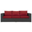 Modway Sojourn Aluminum and Rattan Patio Sofa in Canvas and Red