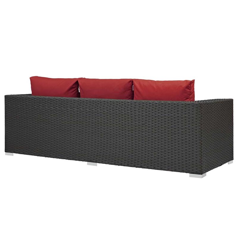 Modway Sojourn Aluminum and Rattan Patio Sofa in Canvas and Red