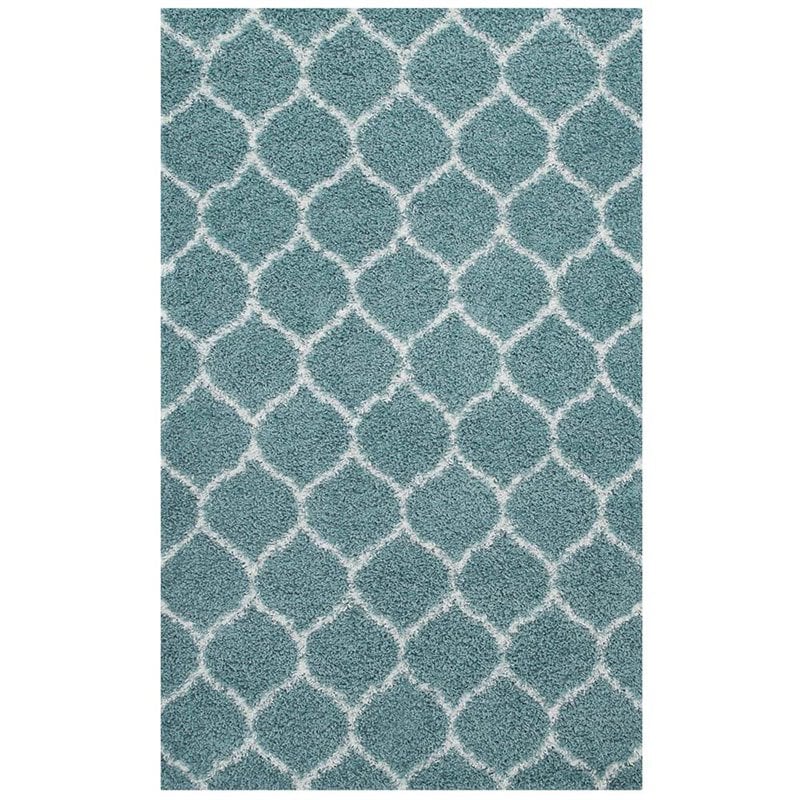 Modway Solvea 5' x 8' Moroccan Trellis Shag Area Rug in Blue and Ivory