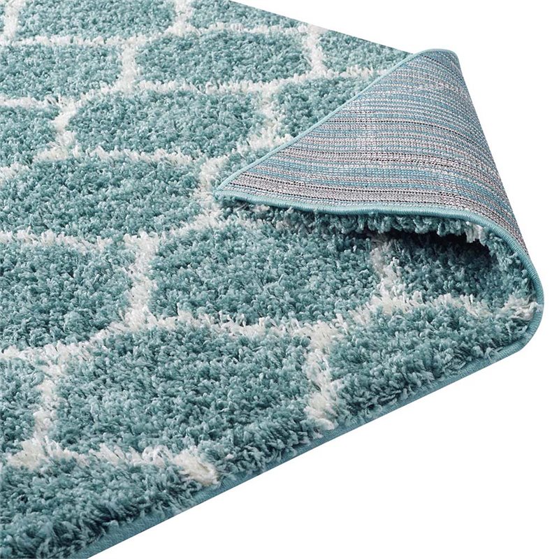 Modway Solvea 8' x 10' Moroccan Trellis Shag Area Rug in Aqua Blue